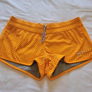 NIKE WOMEN'S RUNNING Shorts Reversible Orange Mesh Gray Drawstring Wai